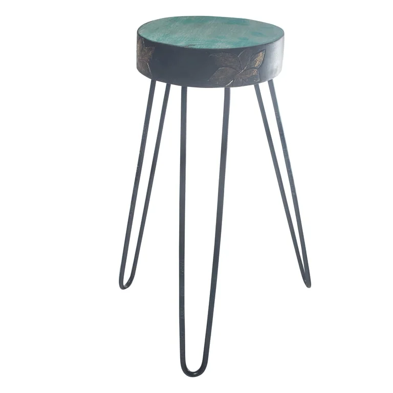 Albasia wood plant stand with turquoise trim and gold detail plant stand