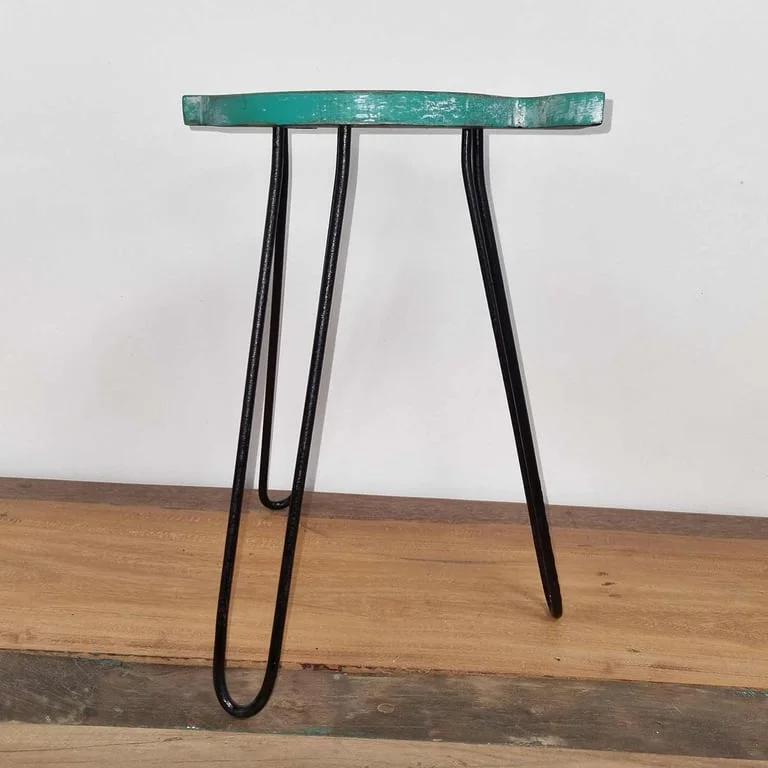 Turquoise fish stand by Albasia, wooden design, displayed upright.