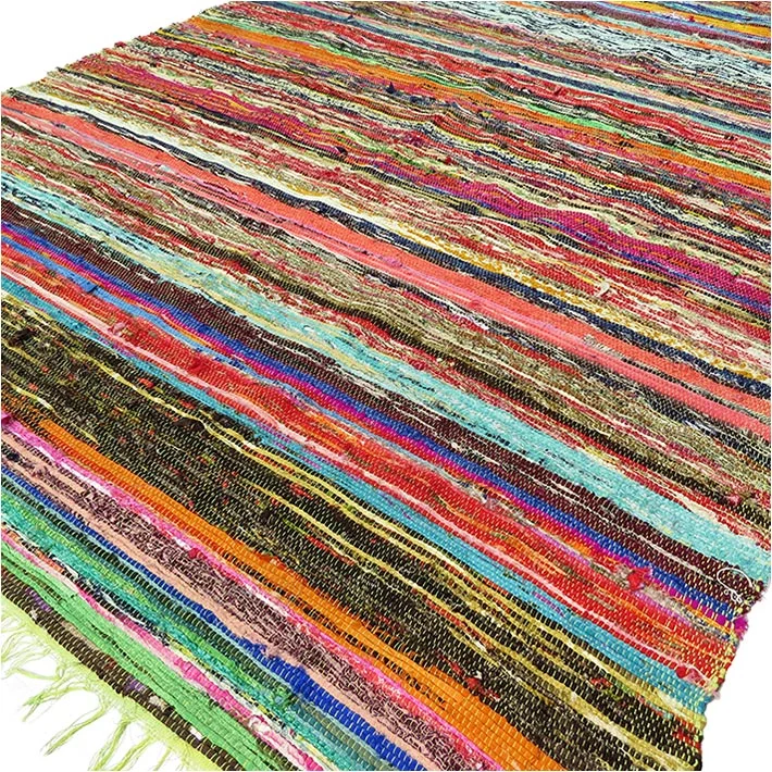 Luxury green rag rug measuring 151 x 90cm laid flat, showcasing texture and suitable as a luxury door mat