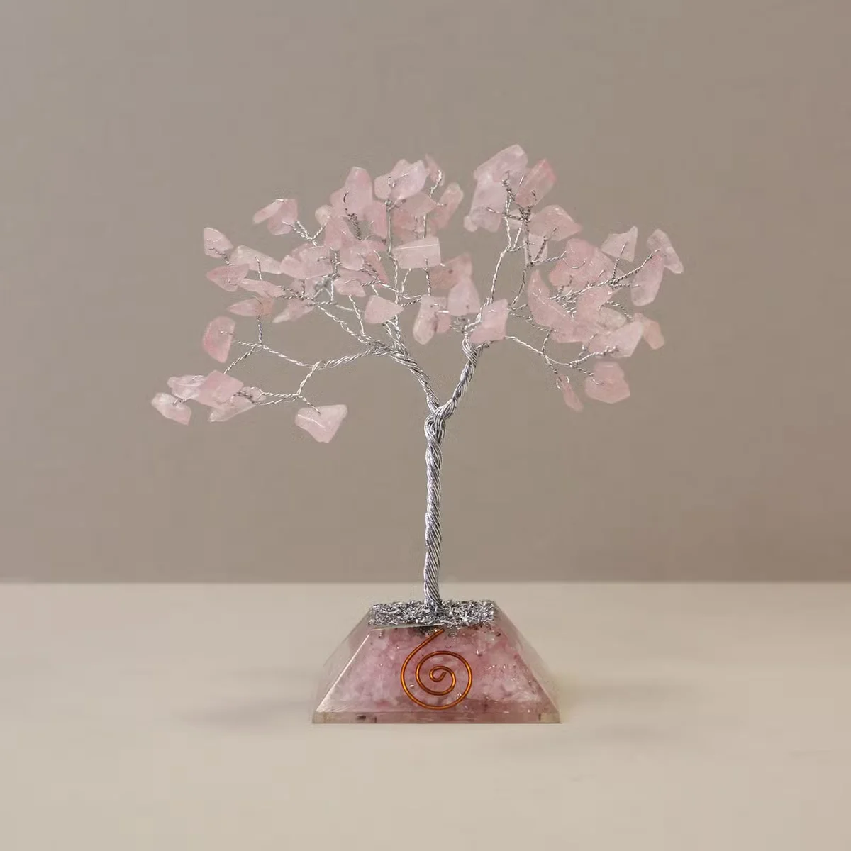 Gemstone tree with 80 rose quartz stones on an organite base, decorative rose quartz decor for home or office