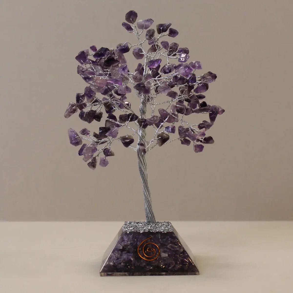 Amethyst gemstone tree with 160 stones on an organite base, decorative crystal tree sculpture