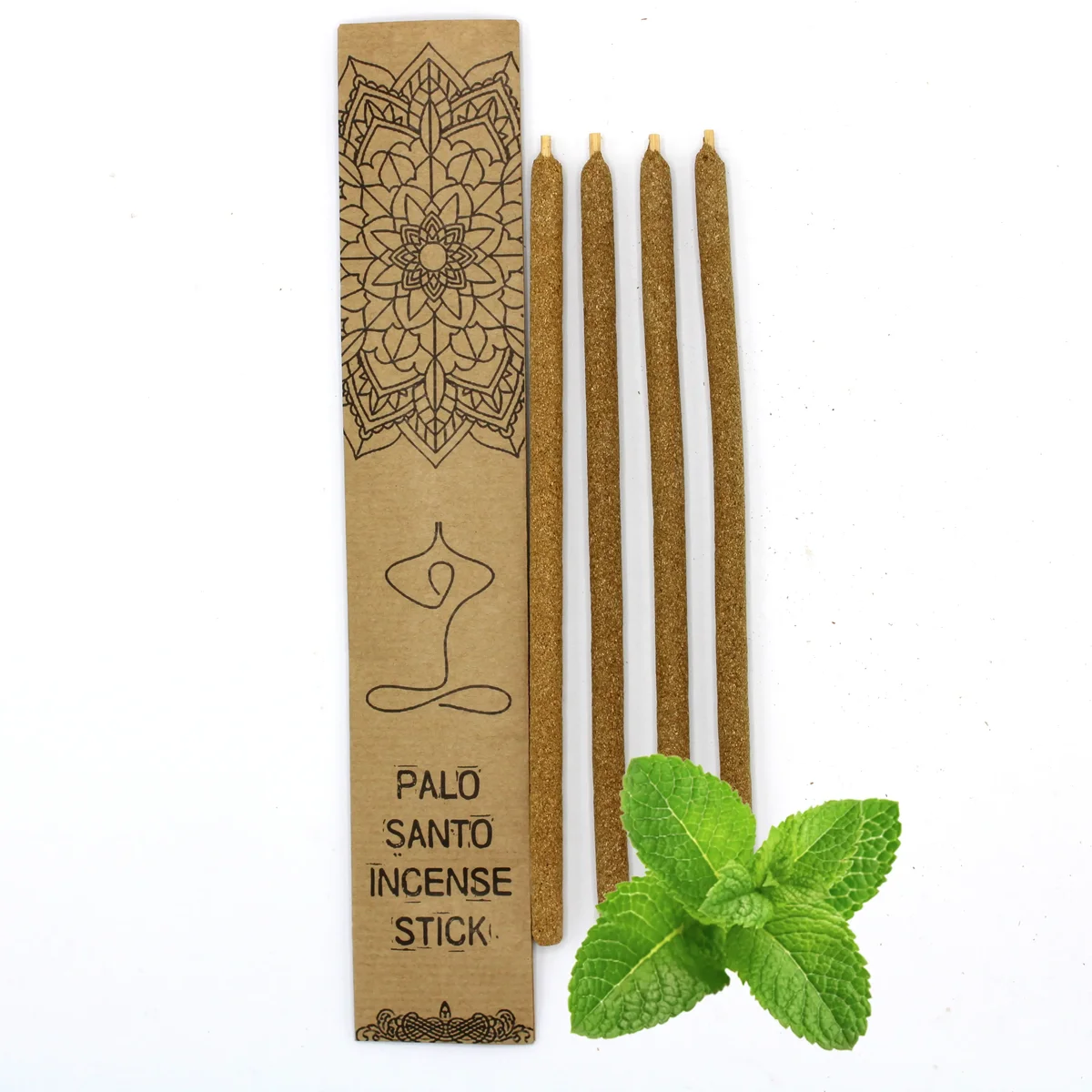 Large incense sticks with Palo Santo wood and peppermint scent displayed on a white background