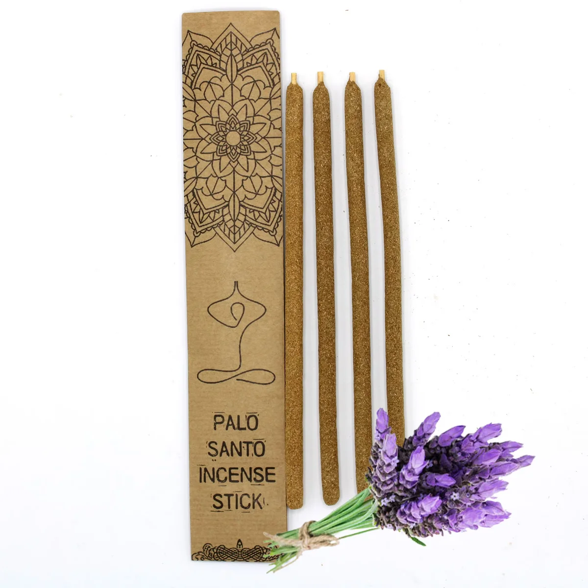 Bundle of large Palo Santo natural incense sticks with lavender scent on a white background