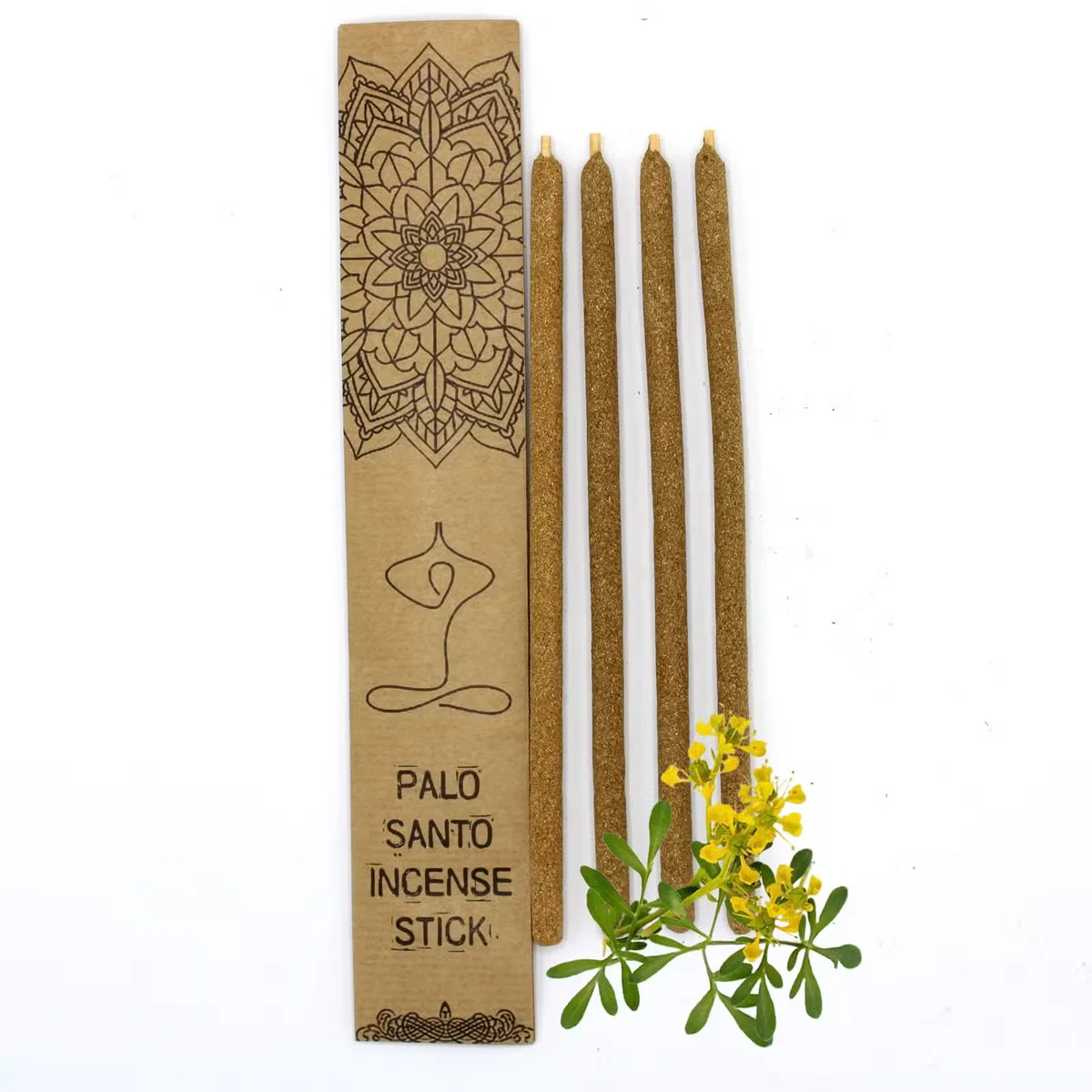 Bundle of Palo Santo large natural incense sticks with Ruda scent on a white background