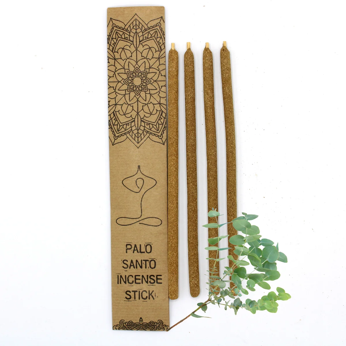 Bundle of large Palo Santo incense sticks with eucalyptus scent on a white background
