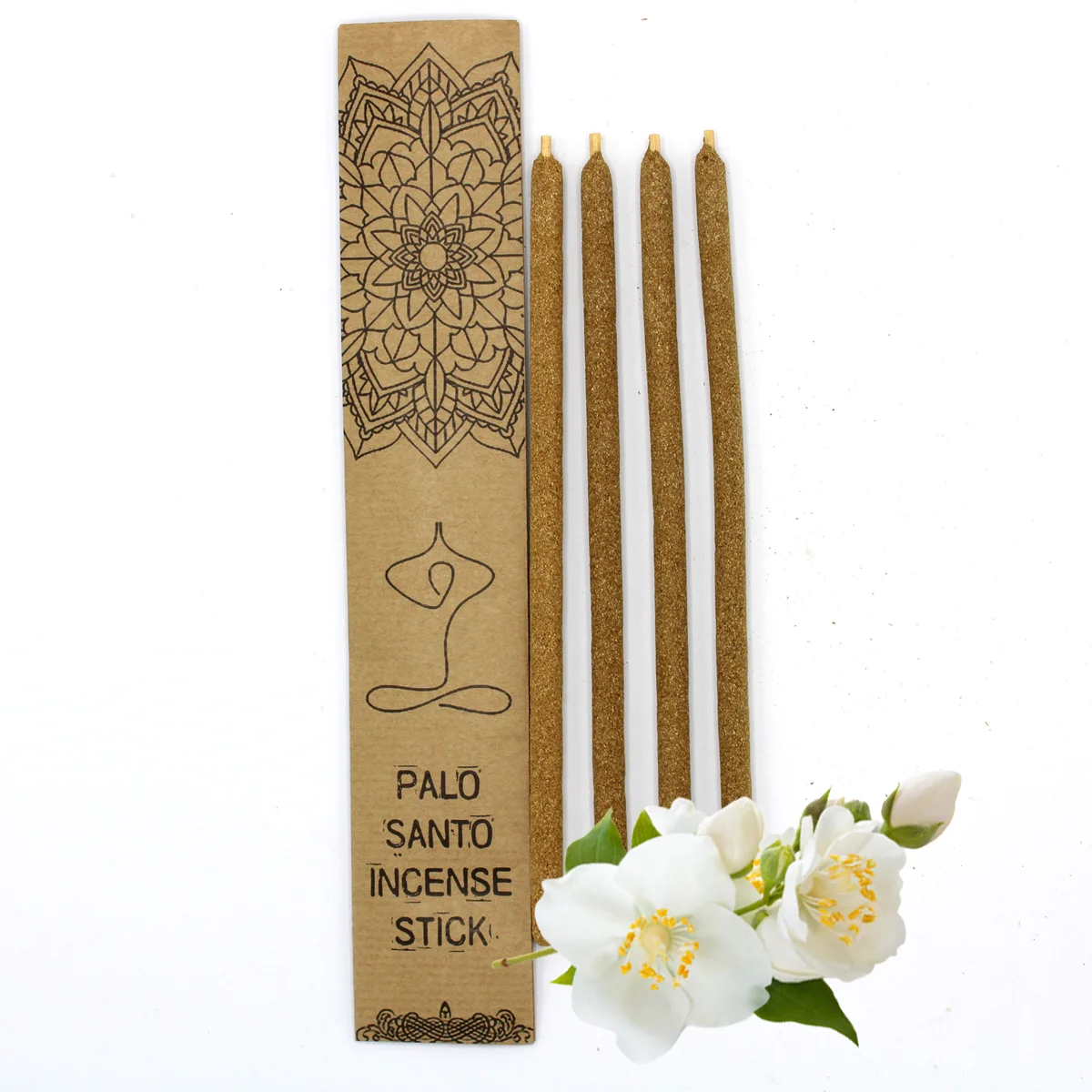 Bundle of large Palo Santo jasmine incense sticks arranged on a wooden surface with soft lighting