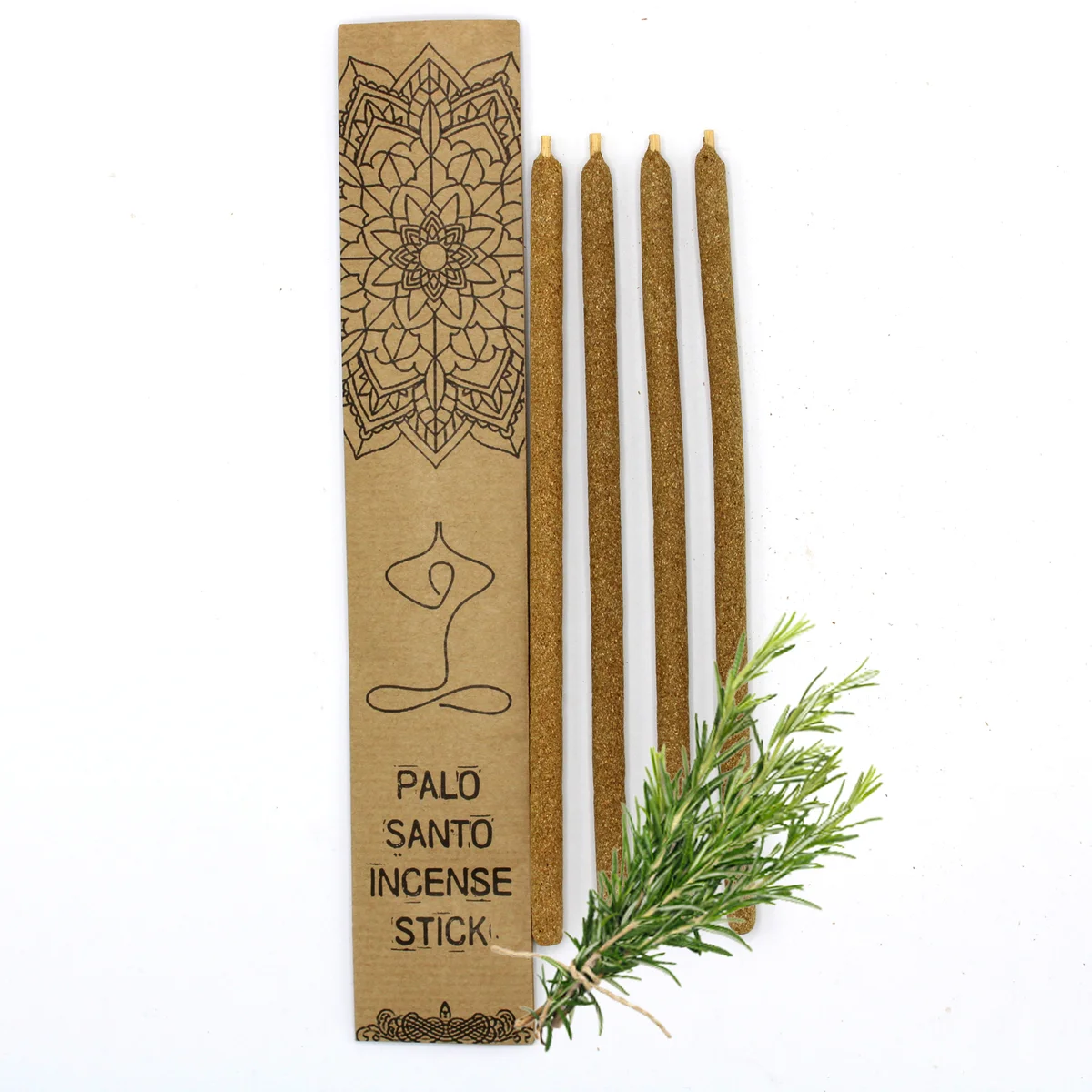 Bundle of large Palo Santo rosemary incense sticks with natural wood texture on a white background