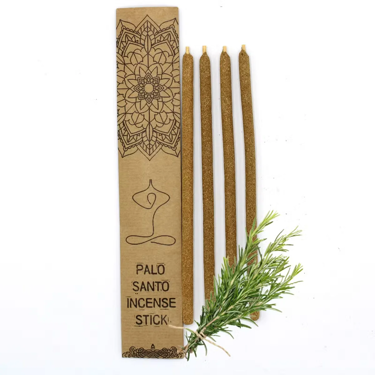 Bundle of large Palo Santo aromatic incense sticks with rosemary scent on a plain white background