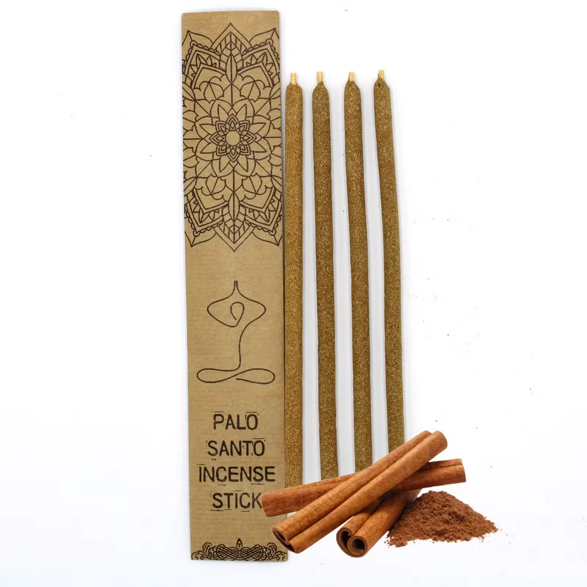 Bundle of large cinnamon-scented aromatic incense sticks with Palo Santo wood, displayed on a white background