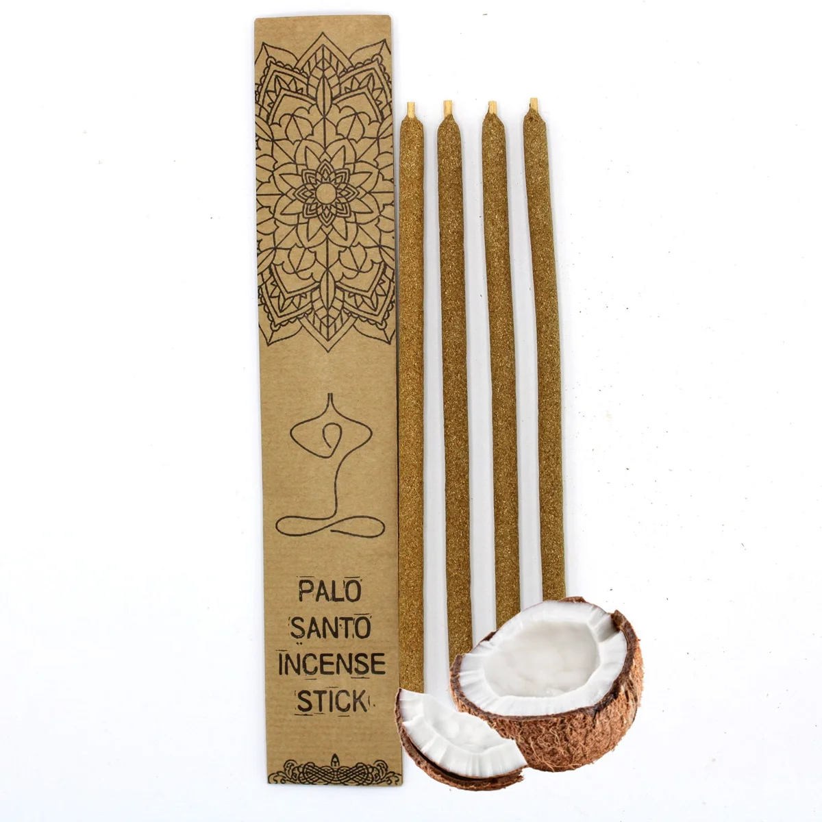 Palo Santo large incense sticks with coconut scent in simple packaging on white background