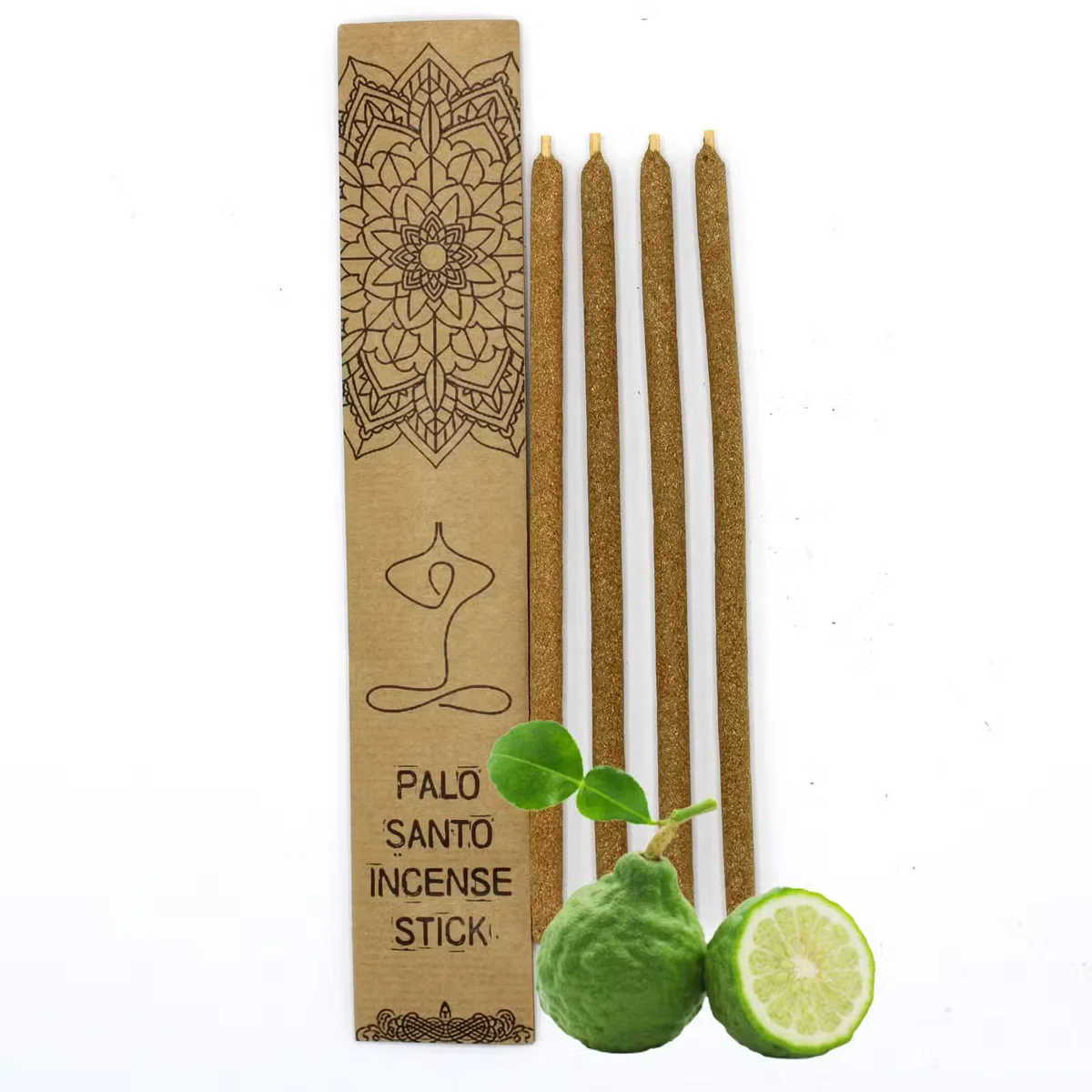 Bundle of Palo Santo large aromatic incense sticks with bergamot scent on a white background