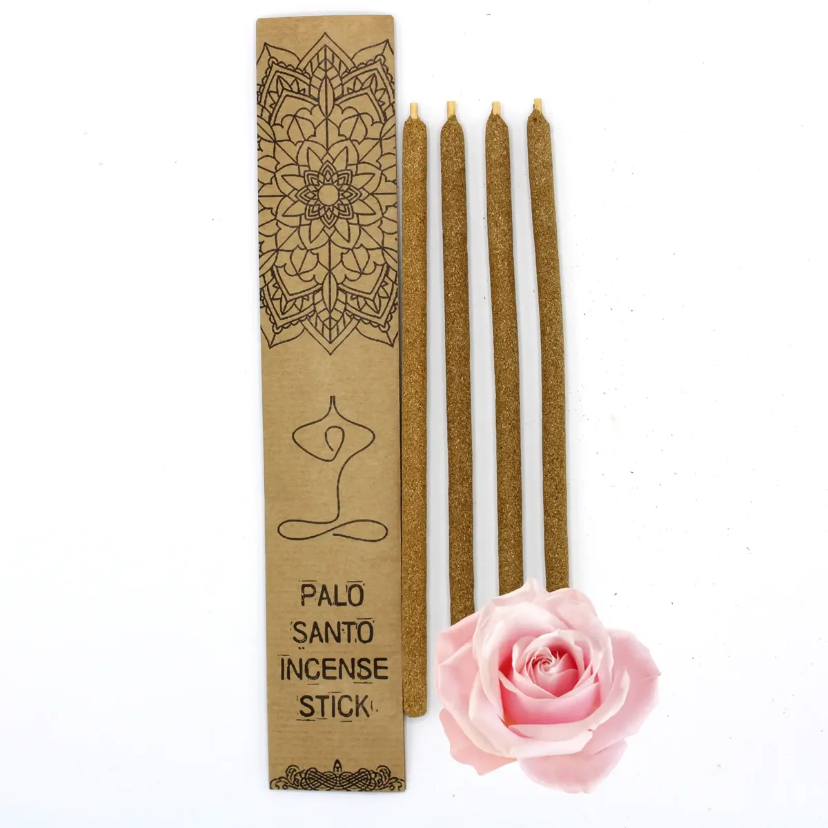Large incense sticks with Palo Santo wood and rose scent displayed on a white background