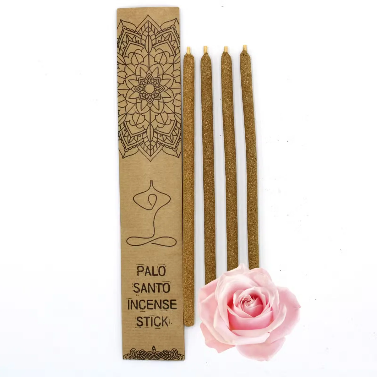 Large palo santo incense sticks with a roses scent arranged on a white background