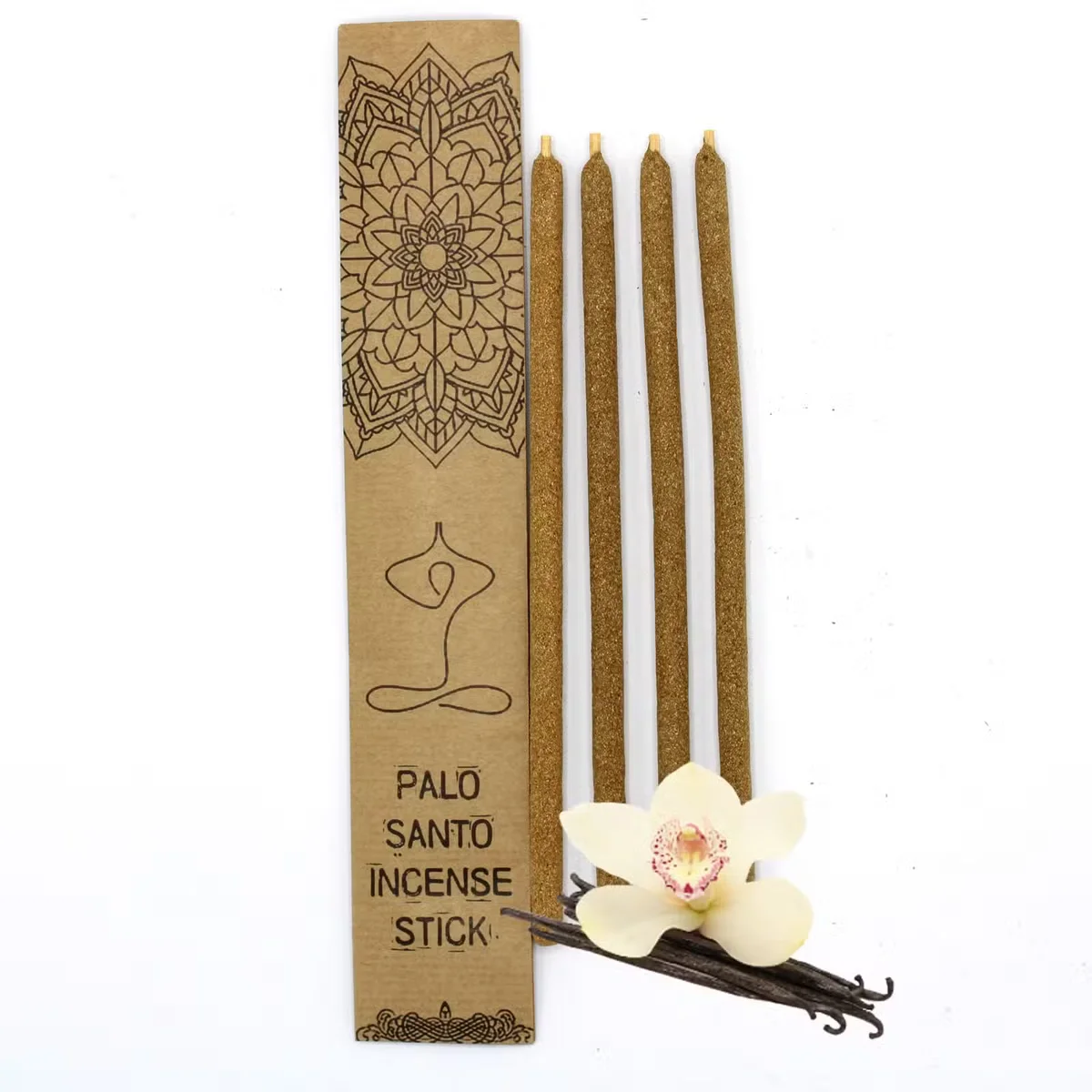 Large Palo Santo vanilla aromatherapy incense sticks arranged on a wooden surface with soft lighting