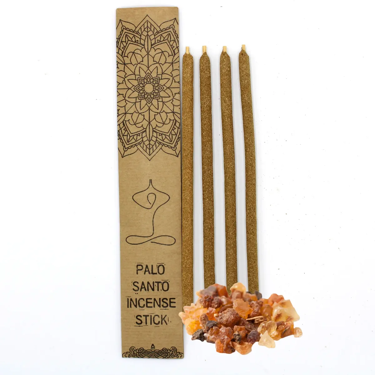 Bundle of large incense sticks with myrrh scent, natural wood texture, arranged on a white background