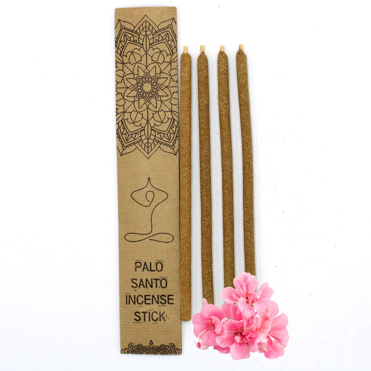 Bundle of large Palo Santo incense sticks with fresh flowers scent packaging on a white background