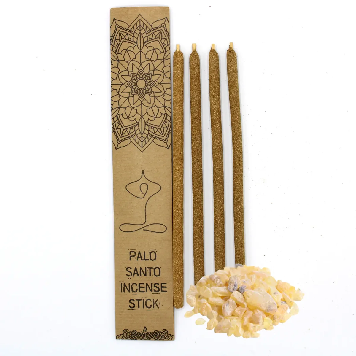 Bundle of large incense sticks made from Palo Santo and Copal wood on a plain background