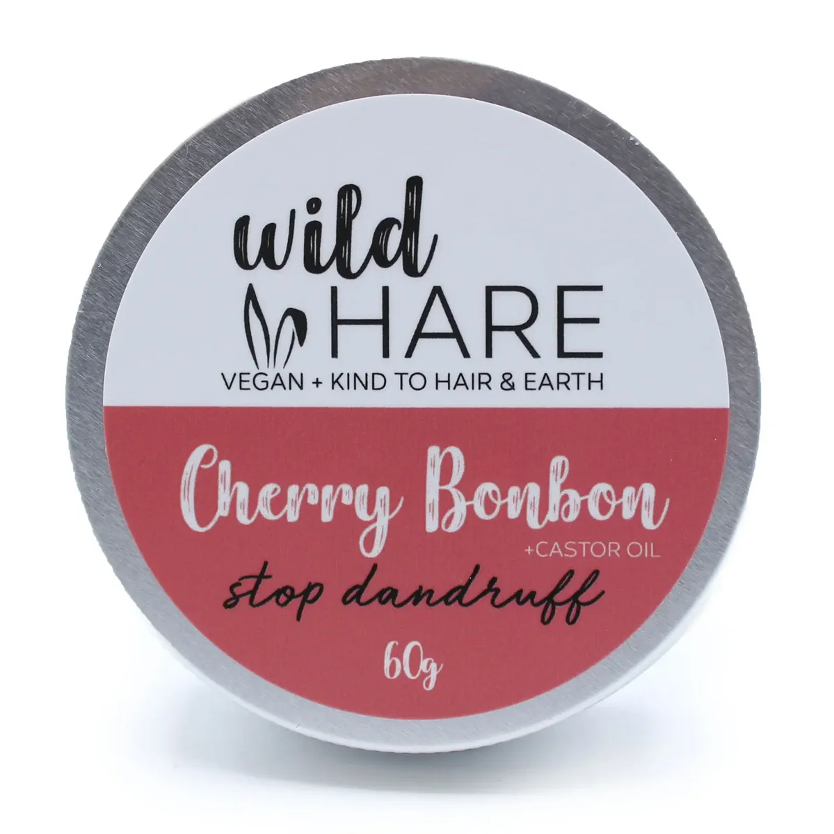 Wild Hare Cherry Bonbon natural shampoo bar 60g solid shampoo with pink and red packaging on white background