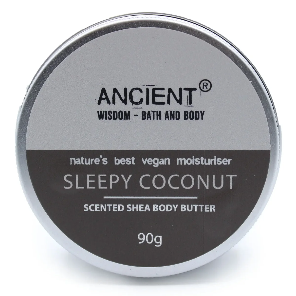 90g jar of Sleepy Coconut scented body butter with shea butter, designed for moisturizing skin