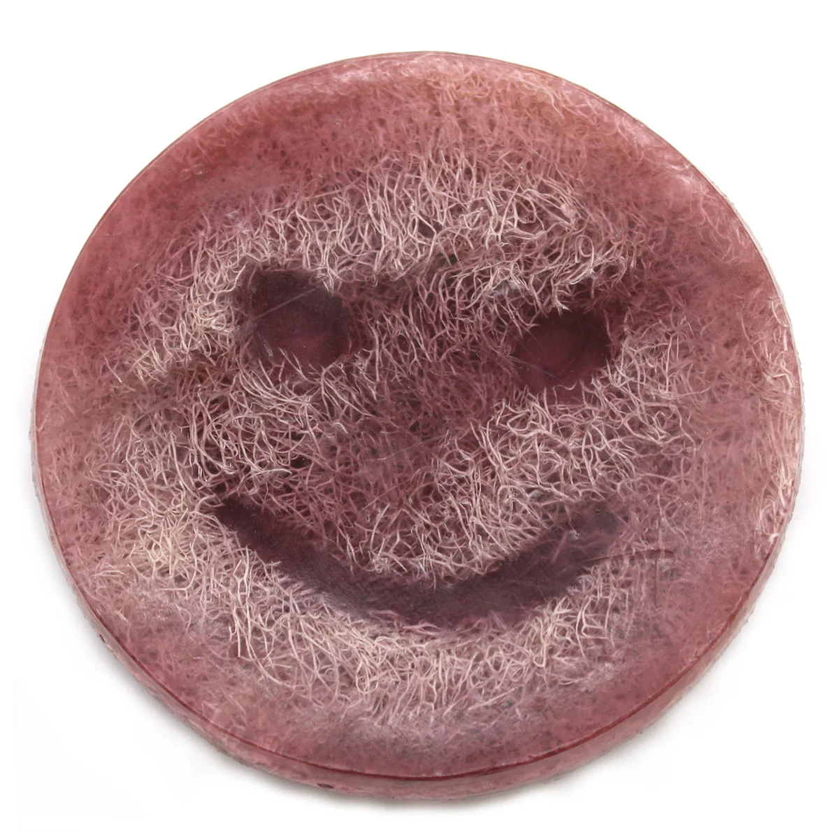 Purple grape fruit scented soap bar with Happy Scrub branding on a white background, image position 2