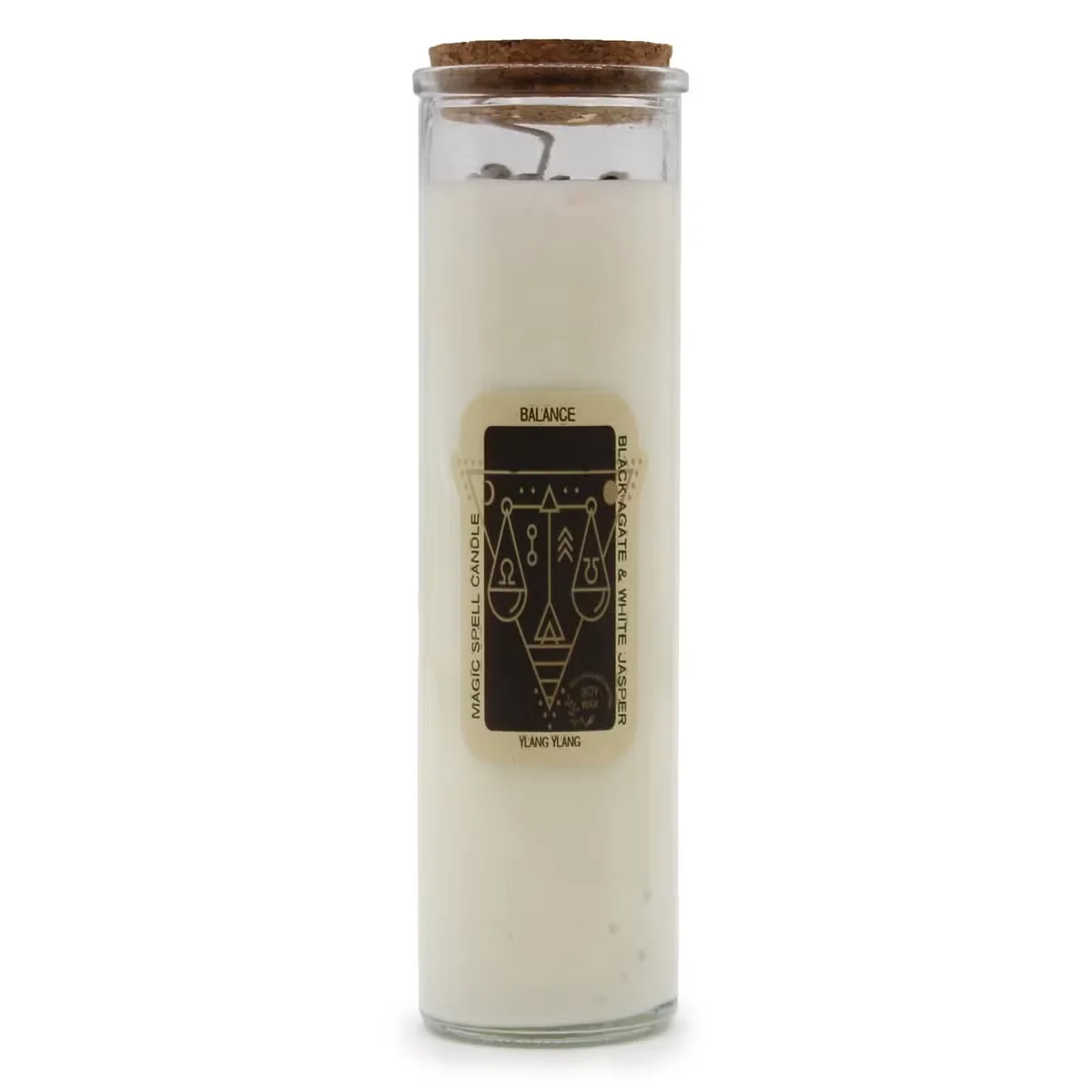 Magic Spell Candle - Balance ritual candle with a single wick and smooth yellow wax in a clear glass container
