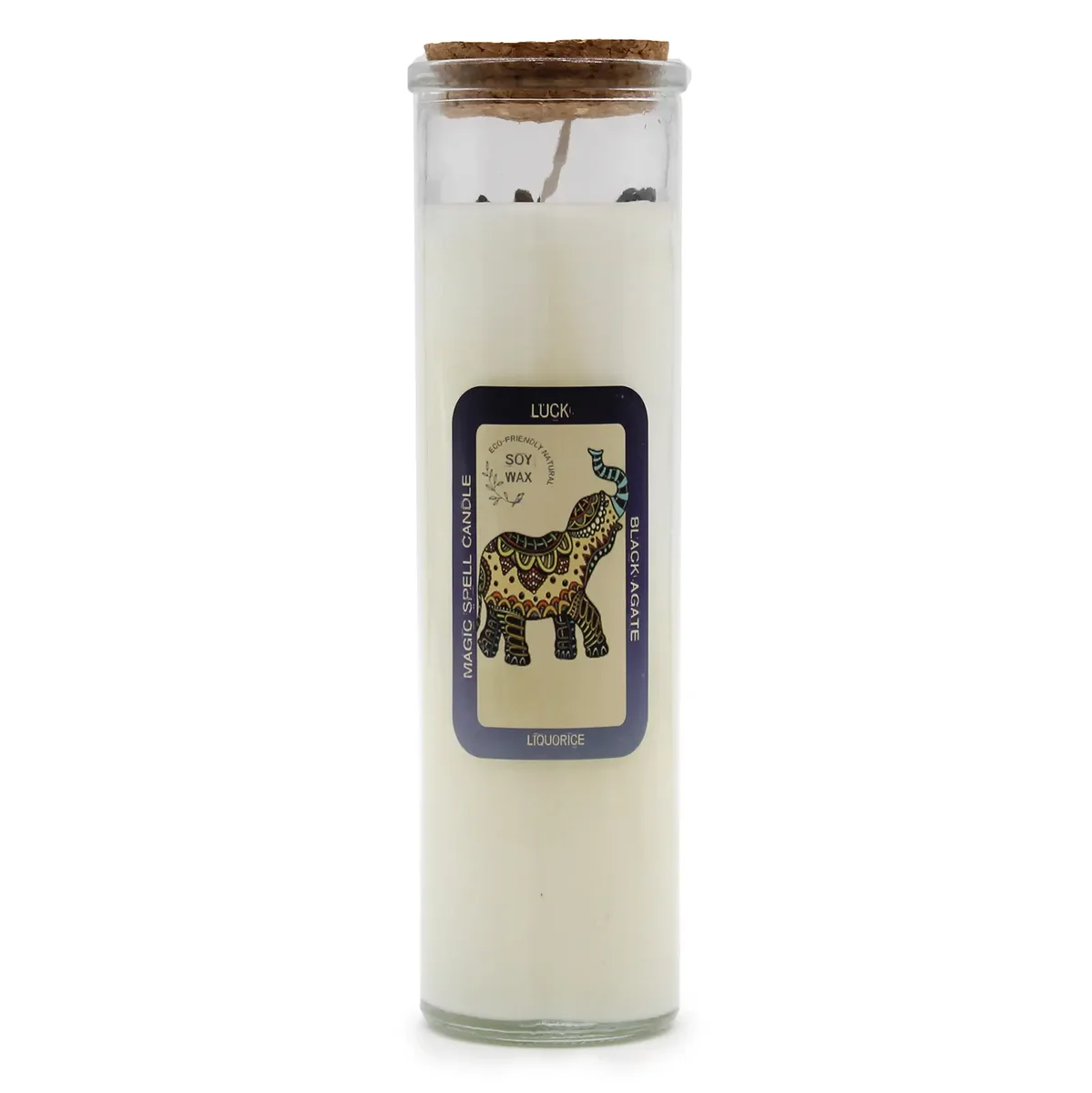 Magic Spell Candle labeled Luck, a white luck candle used for magical rituals and good fortune.