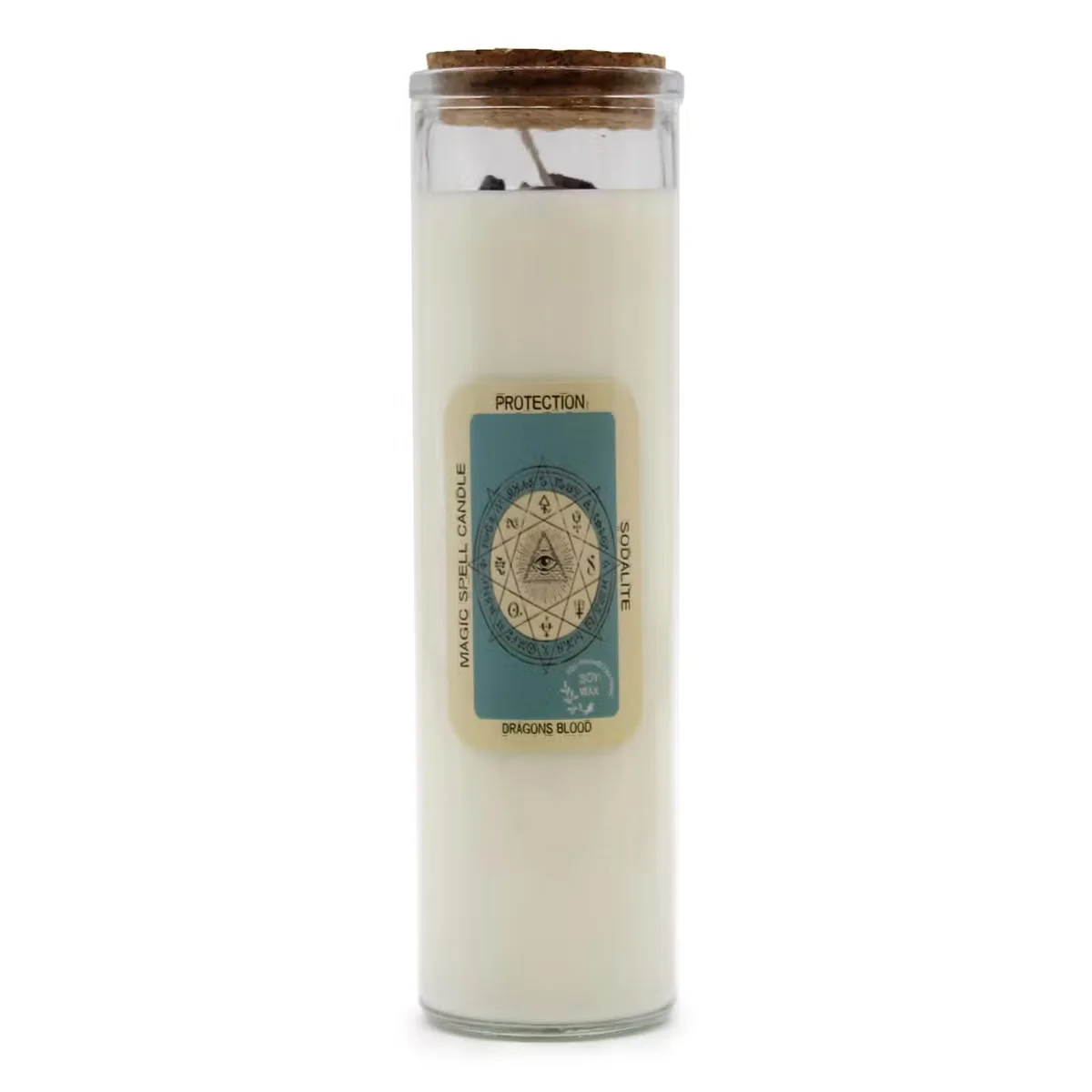 Decorative protection candle with a lit flame, designed for magic spell use on a plain background