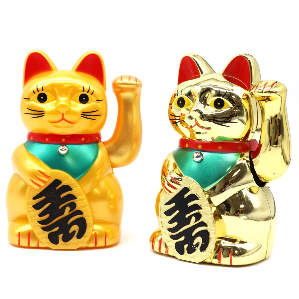 15cm gold cat figurine with raised paw, shiny gold finish, traditional money cat design on plain background