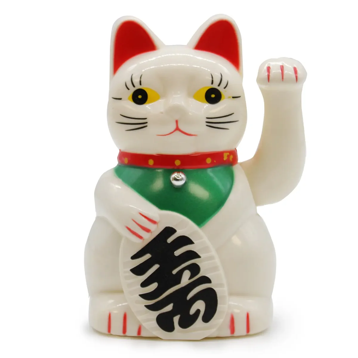 White lucky money cat figurine standing 15cm tall with raised paw and traditional design details