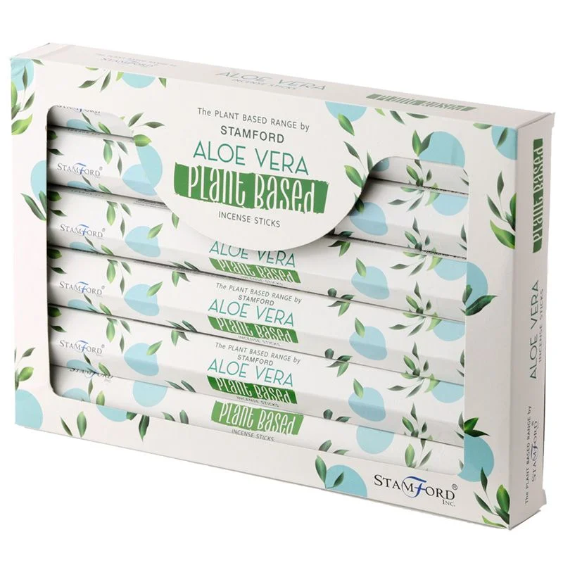 Bundle of plant based natural incense sticks with aloe vera scent on a plain white background