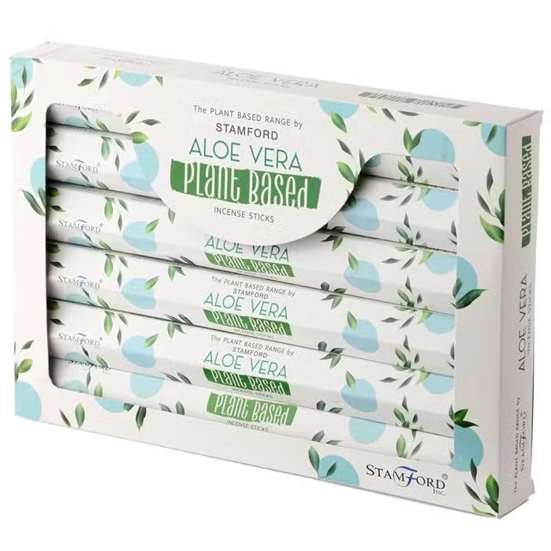 Bundle of aloe vera scented plant based aroma sticks with green and white packaging on a white background