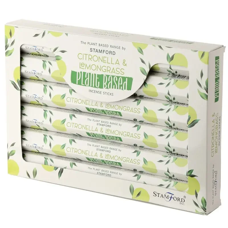 Bundle of citronella incense sticks with lemongrass scent, plant-based, standing upright on a white background