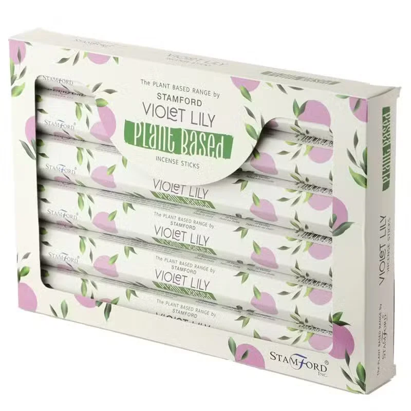 Violet Lilly plant based incense sticks with plant based fragrance in decorative packaging on white background
