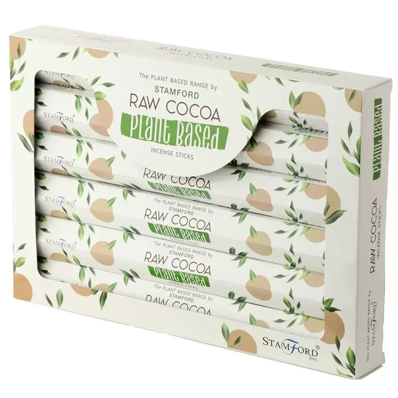 Bundle of plant based raw cocoa incense sticks with natural brown color on a white background