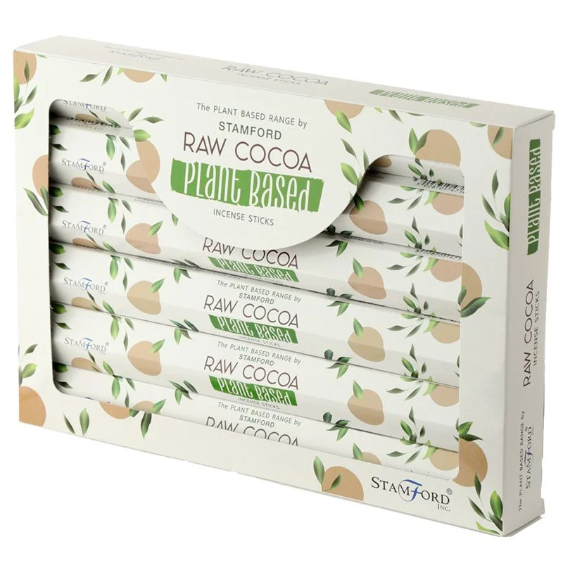 Natural incense sticks with raw cocoa scent displayed against a white background for a clean, minimalist look