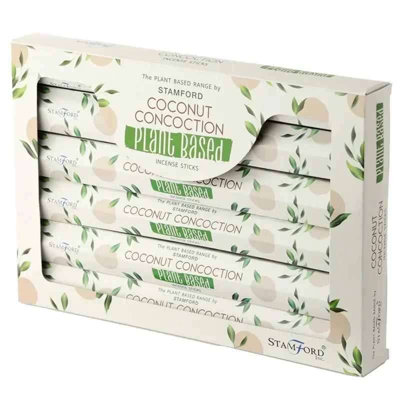 Bundle of plant based coconut incense sticks with natural packaging on a white background