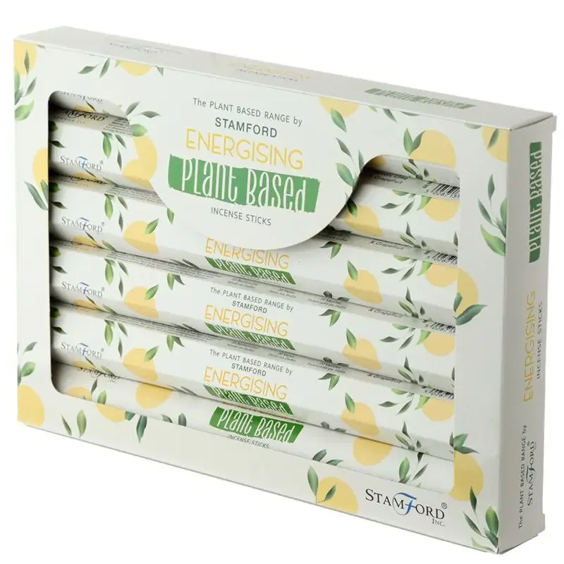 Bundle of plant based energising incense sticks with natural wooden tips on a white background
