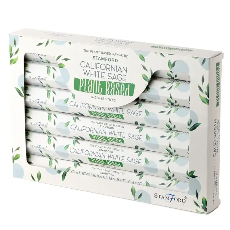 Bundle of plant based Californian white sage incense sticks with natural brown paper wrapping on a white background