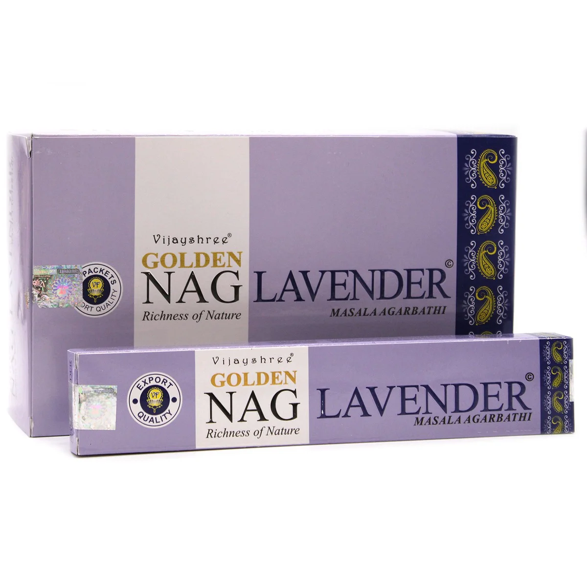 15g pack of Golden Nag incense sticks with lavender scent on a plain white background