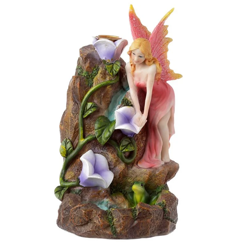 Fairy Flower Garden Waterfall Incense Burner showing cascading smoke effect on waterfall incense holder