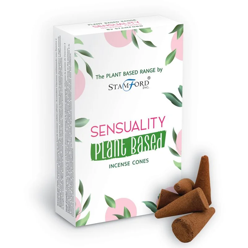 Sensuality scented natural incense cones arranged on a wooden surface with soft lighting background