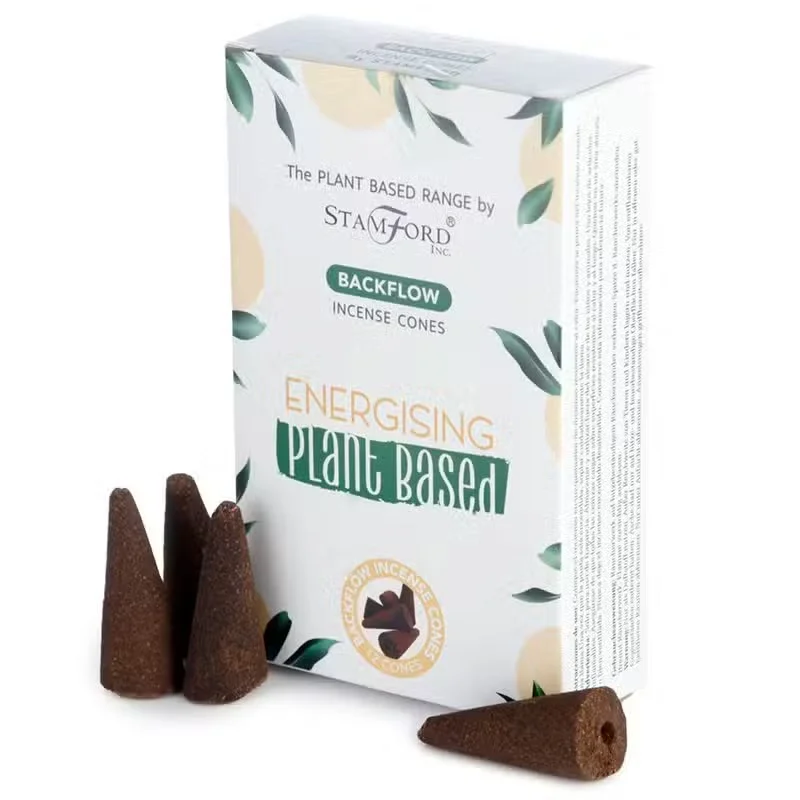 Energising plant based backflow incense cones arranged with smoke flowing down, ideal backflow incense gifts display