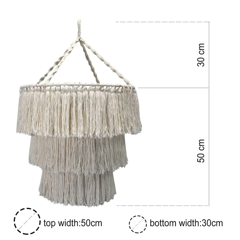 Handmade macrame art chandelier hanging in natural tones
