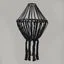 Black macrame decorative drop chandelier hanging from ceiling in a stylish living space.