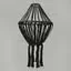 Large black macrame drop chandelier hanging from ceiling with intricate rope hangings.