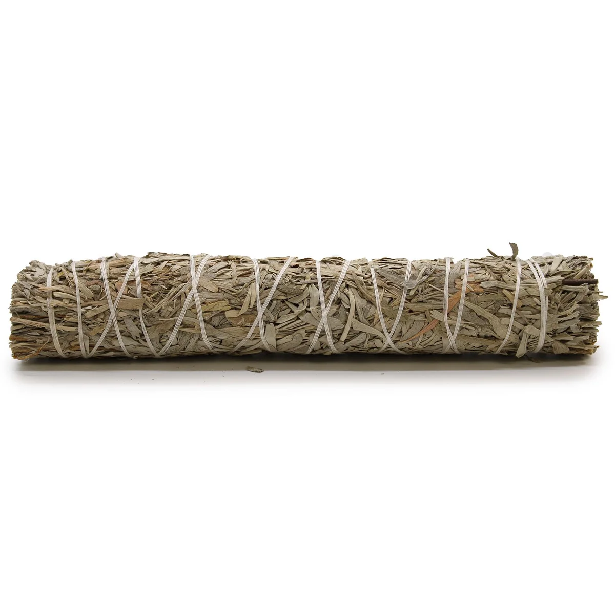 Blue sage smudge stick 22.5 cm wrapped with natural twine on a white background