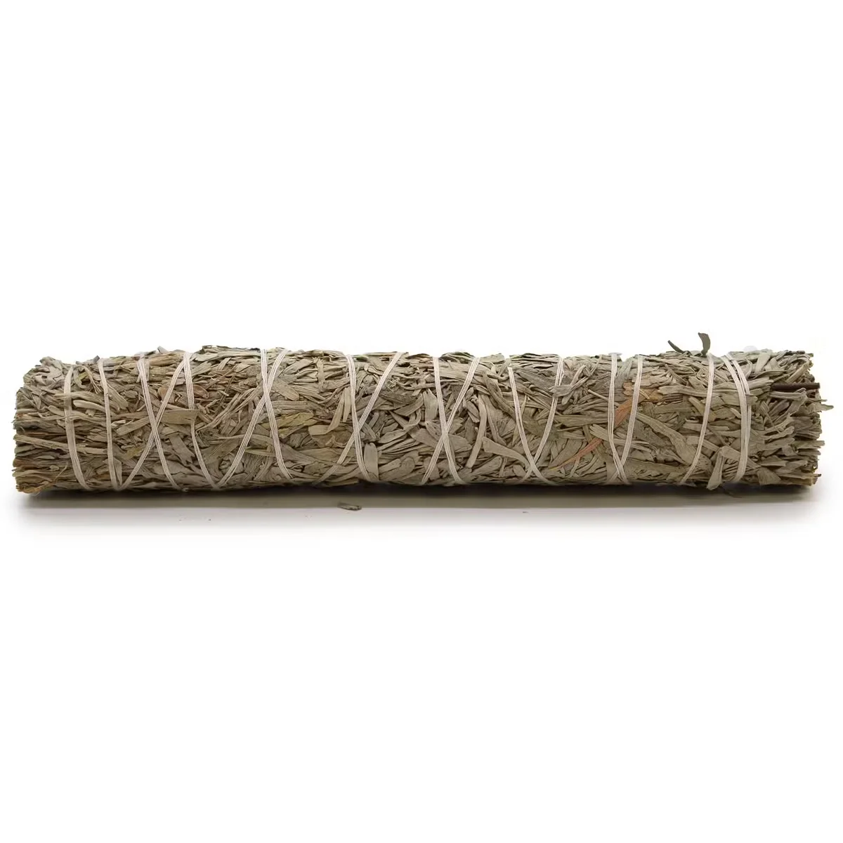 Blue Sage smudge stick for cleansing, 22.5 cm, tightly bundled dried herb bundle on white background