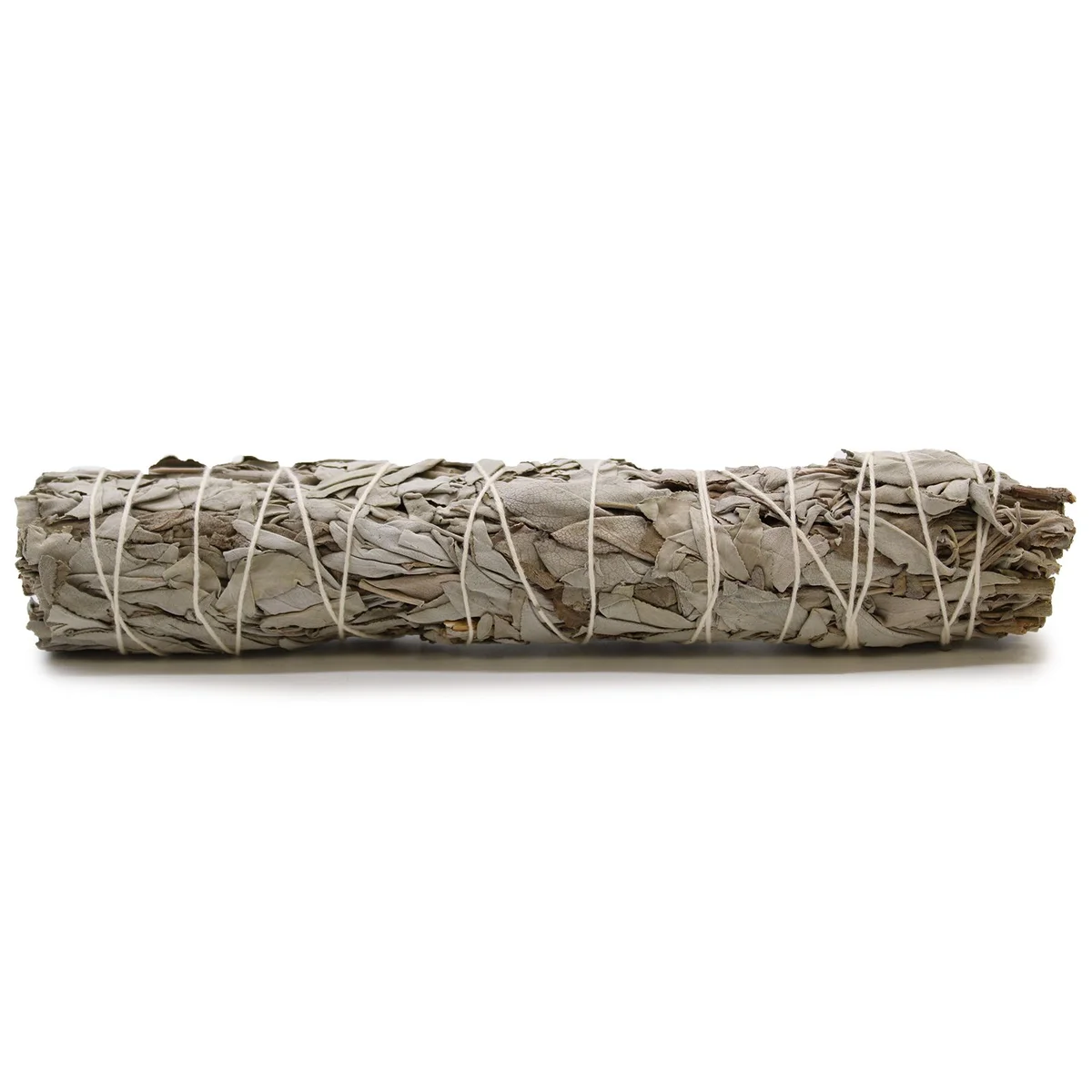 White sage smudge stick 22.5 cm bundle tied with natural string on a white background