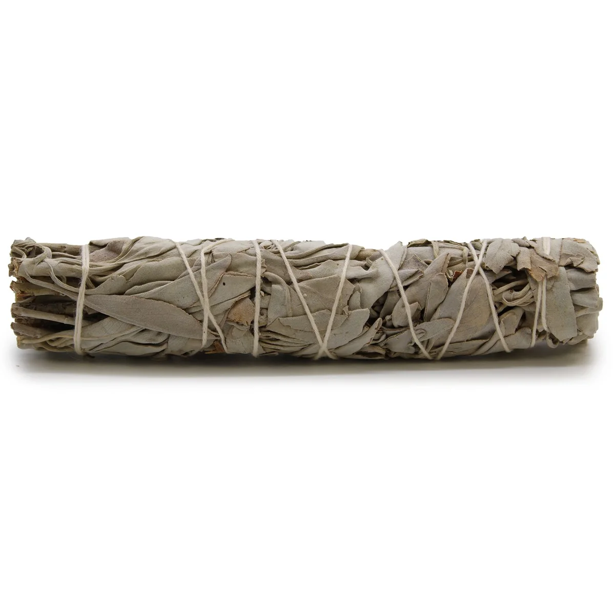 White sage smudge stick bundle measuring 15cm with tightly wrapped dried sage leaves for cleansing rituals