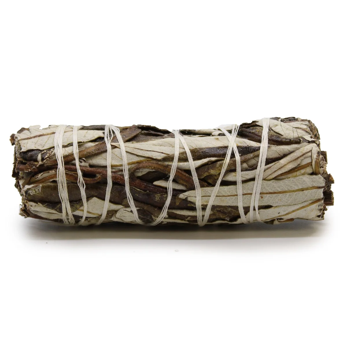 Yerba Santa smudge stick measuring 10cm wrapped in natural sage leaves for cleansing rituals
